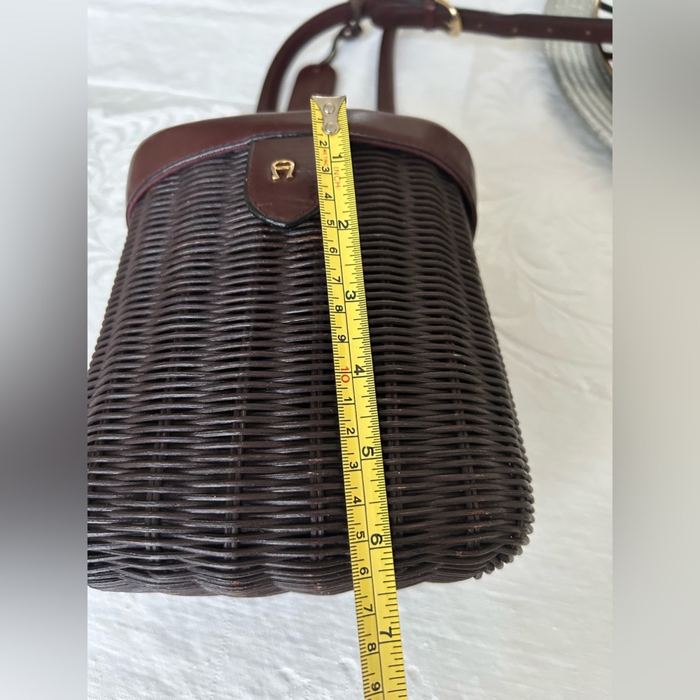 Etienne Aigner Maroon Leather and Wicker Bag Vintage - Picture 2 of 14